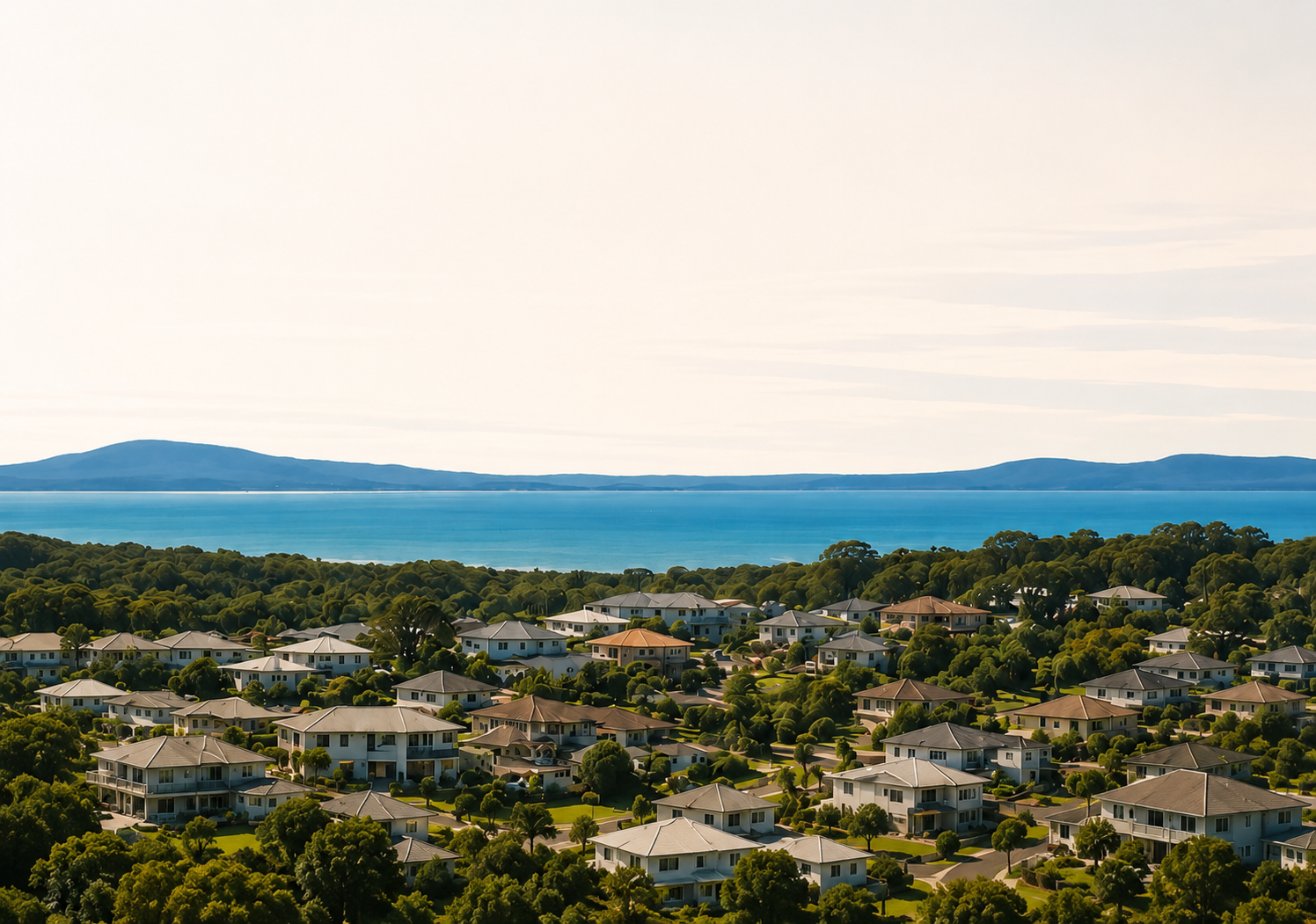 Coastal town aerial view, Sunshine Coast Queensland